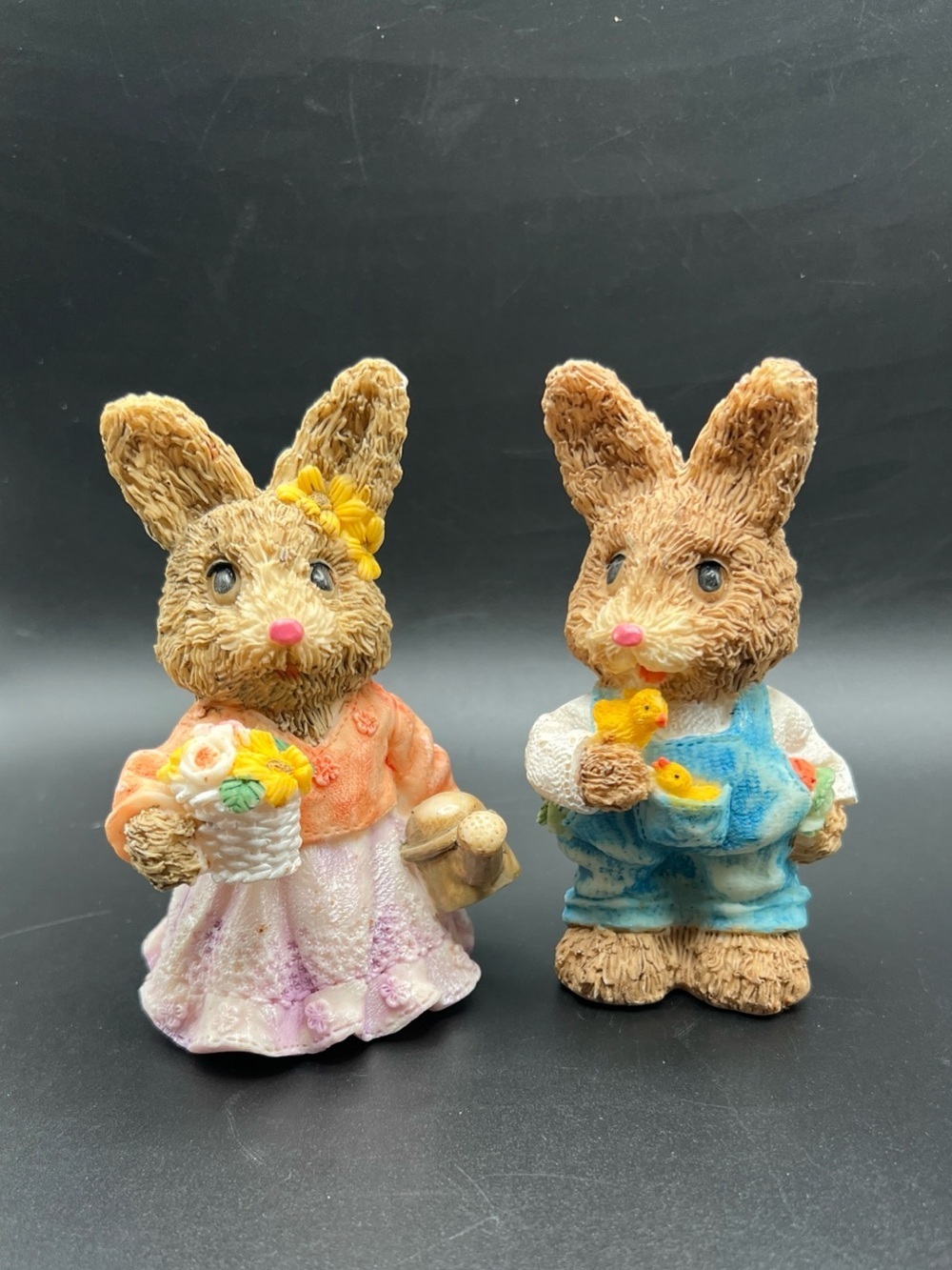 Vintage K's Collection - Girl/Boy Easter Bunny Figurines Flowers Chicks
